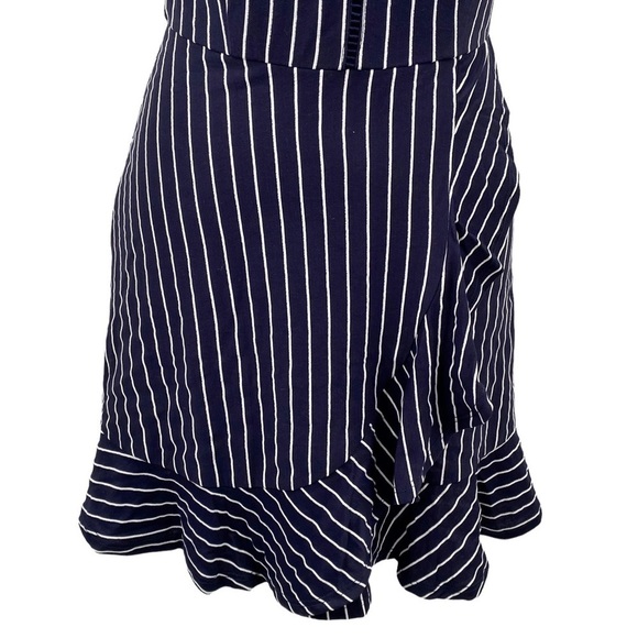 Xtraordinary Mini Dress Halter Neck w Faux Wrap Ruffle Skirt Striped Sz XS - Picture 5 of 11